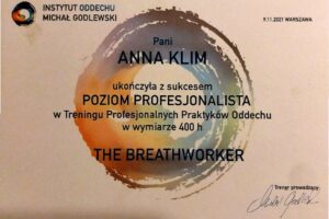 Instytut oddechu Michał Godlewski- certyfikat 1 Anna Klim Instytut oddechu Michał Godlewski- certyfikat 1 Anna Klim