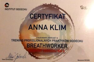 Instytut oddechu Michał Godlewski- certyfikat 2 Anna Klim Instytut oddechu Michał Godlewski- certyfikat 2 Anna Klim